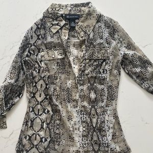 Animal print sheer blouse with jewel buttons
